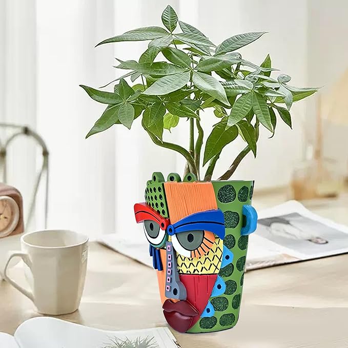 Midogaigai Abstract Face Planter Pots for Plants,Hand-Painted Colorful Flower Pots with Drainage, Indoor Outdoor Garden Decor Gift(Modern,Small)
