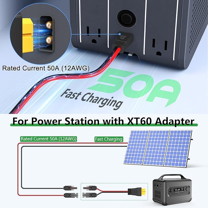 Vansdon 10AWG XT60 Solar Cable- Solar to XT60 Cable 3FT XT60 Charging Adapter for RV Power Station Solar Generator