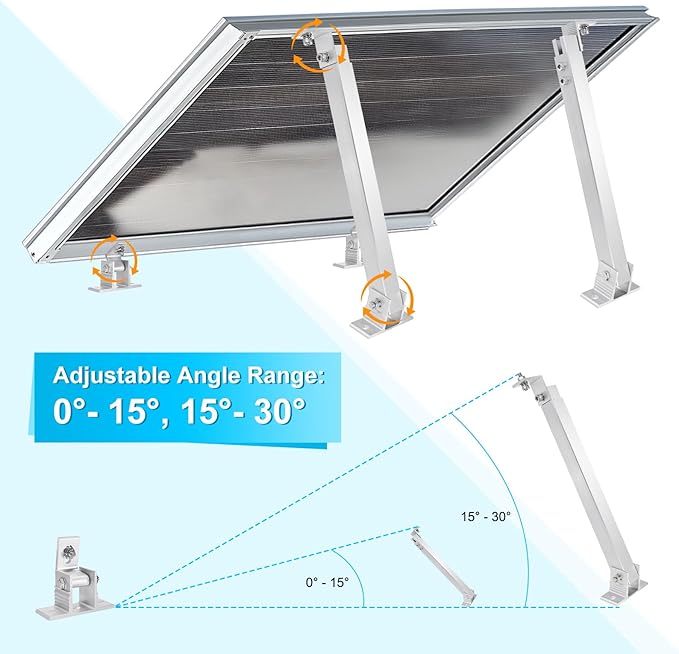 M METERXITY 2 Sets Adjustable Solar Panel Tilts Mount Brackets Aluminum Alloy Mounting Brackets Kit Support 50W 70W 100W 150W 200W 300W 400W Solar Panel for Roof/RV/Boat/Wall/Off-Grid/Camping