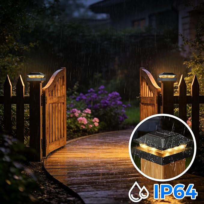 Peasur 4x4 Solar Post Cap Light 10 Pack, 2 Modes 16 LED Fence Deck Post Lights Waterproof, Black Post Lights Solar Powered Outdoor, Fit 4x4, 3.5x3.5 Wood/Vinyl Posts for Porch Fence