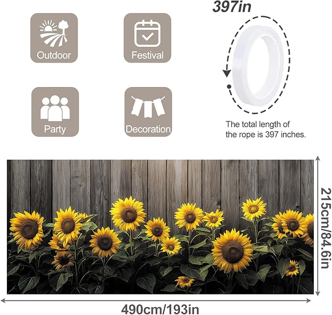 7 * 16FT Summer Sunflower Garage Door Cover Decorations Sunflower Fence Garage Door Banner for Outdoor Indoor Summer Party Photography Backdrop
