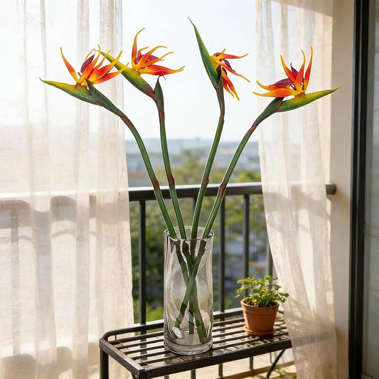 4 Pcs 33.5inch Artificial Birds of Paradise Plant Faux Birds of Paradise Stems Long Stem Fake Tropical Plants for Wedding Party Home Table Centerpiece Indoor Outdoor Vases Decor (Orange)
