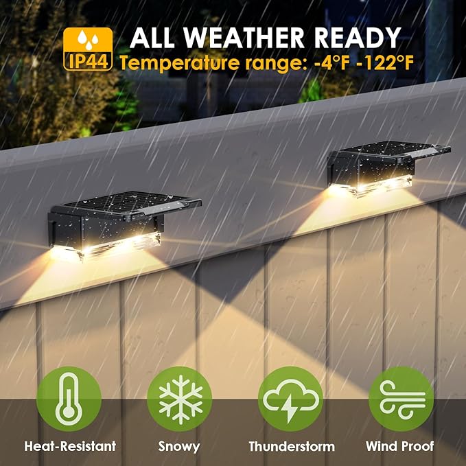 LIANGLOME 2PK Solar Fence Lights Outdoor - 3000/4000/6000K 3 Mode, IP65 Waterproof Fence Lights Solar Powered, Dusk to Dawn Solar Light for Outside, Backyard/Step/Patio/Deck/Stair Railings and Wall