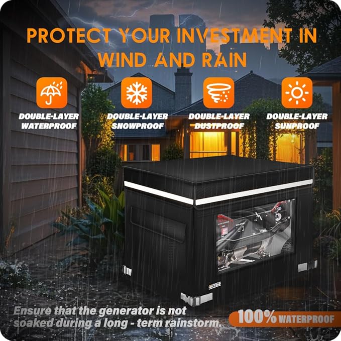 Generator Covers While Running, 32x24x24 inch Generator Cover, 900D+210D Heavy Duty Waterproof, PVC Transparent Visual Operation Window, Top Can Be Opened for Refueling. Black
