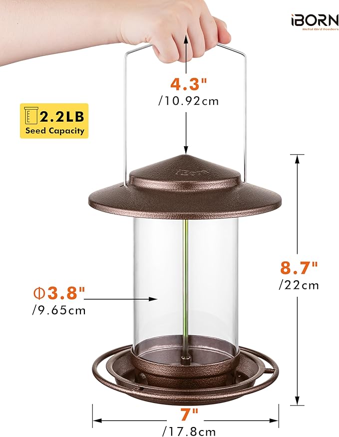 iBorn Bird Feeder for Outside Hanging,Bird Seed for Outside Wild Bird Feeders for Garden Yard Outdoor Decoration,Round Roof Design Coffee