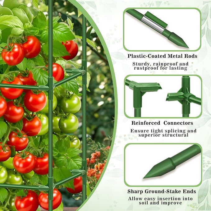 Riare 4 Pack Square Tomato Cages for Garden- 45 Inch Heavy Duty Tomato Stakes Plant Support, Metal Tomato Trellis for Climbing Plants Outdoor, Raised Garden Bed, Vegetables Flowers