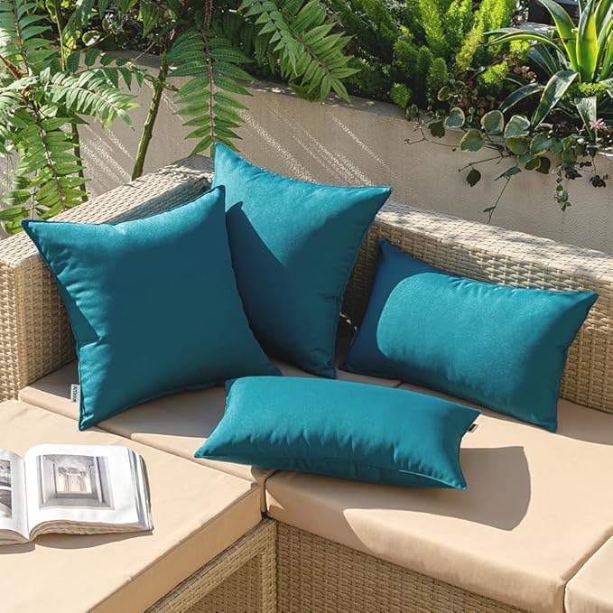 MIULEE Pack of 2 Decorative Outdoor Waterproof Pillow Covers Square Garden Cushion Sham Throw Pillowcase Shell for Spring Patio Tent Couch 16x16 Inch Deep Blue