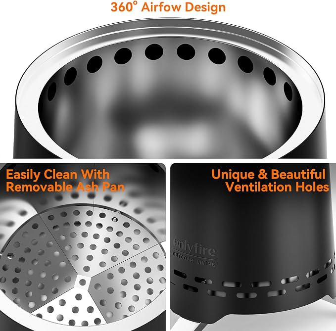 2-in-1 Smokeless Fire Pit with Pot Bracket & Carry Bag, 7.8” Portable Camping Stove, Wood Burning Mini Tabletop Fireplace for Patio Backyard RV Tailgating, Black FP053