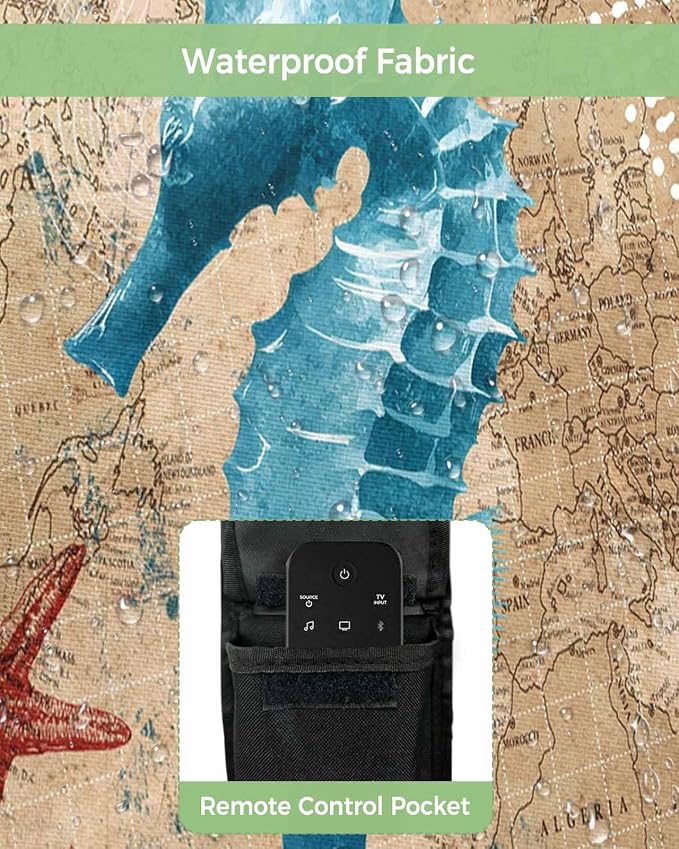 T&H XHome Outdoor TV Cover - Nautical Theme Marine Life Seahorse Waterproof and Weatherproof 52"-55" LCD Movable Shield TV Display Screen Protector Outside Television Covers
