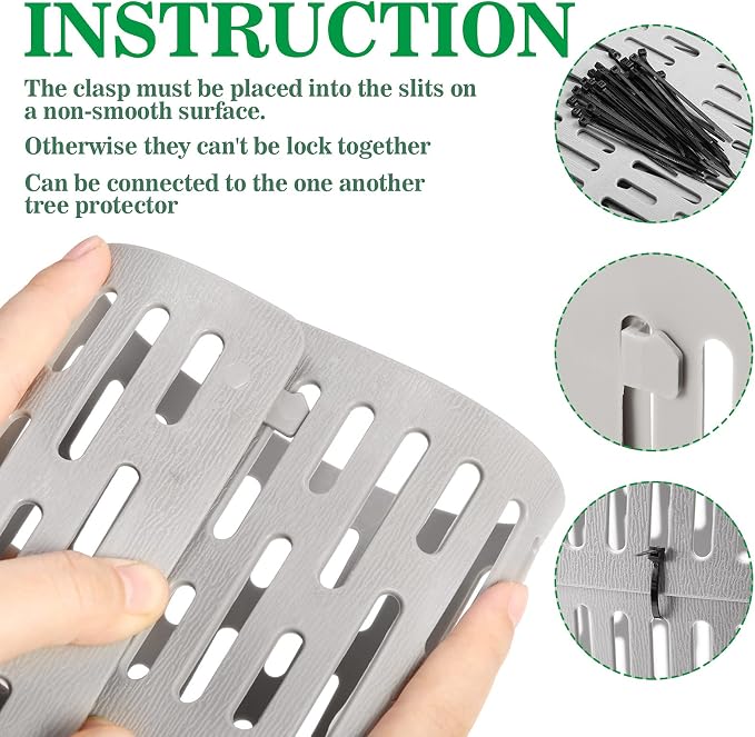 Boao 15 Pieces Plastic Tree Trunk Protector Trees Guard Bark Plant Protectors Locking Tree Guard with 100 Pieces Zip Ties for Protecting Trees from Trimmers and Small Animals(Grey)