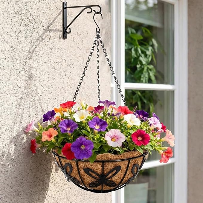 3 Pack Hanging Baskets for Plants Outdoor 14 Inch Butterfly Metal Hanging Planters with Coco Coir Liner, Round Hanging Flower Basket for Home Garden Patio Balcony Porch