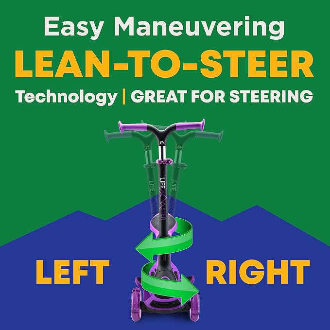 3 Wheel Scooter for Kids with Foldable Seat, Adjustable Handlebar Height, Lean-to-Steer Ride On Toy for Kids Ages 2+, Light-Up LED Wheels, Wide Anti Slip Deck, Indoor & Outdoor Use