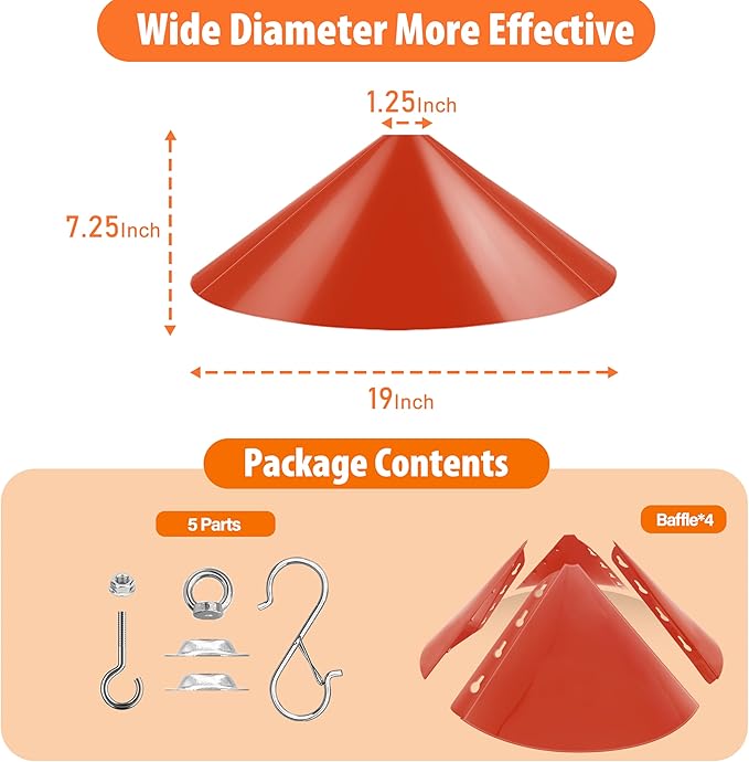 Hanging Squirrel Baffle for Bird Feeders,19-Inch Rain Cover for Feeder Pole,Squirrel-Proofs for Outside Shepherd's Hooks,Large Baffle for Hummingbird Feeder (Clear Red)