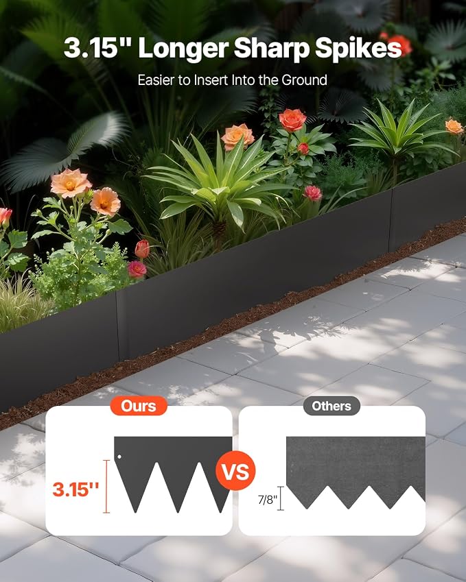 VEVOR Steel Landscape Edging, 6 Packs 40 x 6 in Rust-Resistant Metal Landscape Edging, Bendable Garden Edging Border, Heavy Duty Lawn Edging, Easy-to-Install, Flower Bed Yard Pathway Divider Black