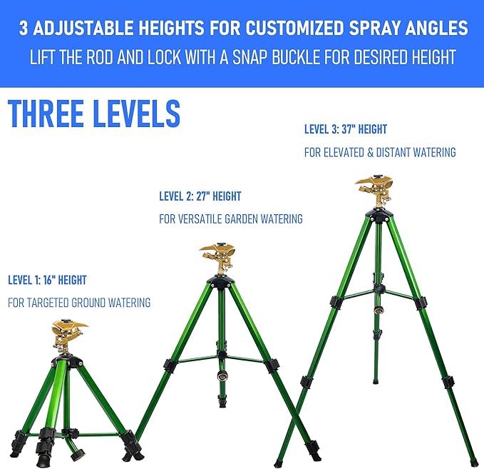 Hourleey Impact Sprinkler on Tripod, Rotating Water Sprinklers for Yard Lawn and Garden, Heavy Duty 360 Degree Irrigation Sprinkler with Zinc Head and 3/4" Connector for Outdoor