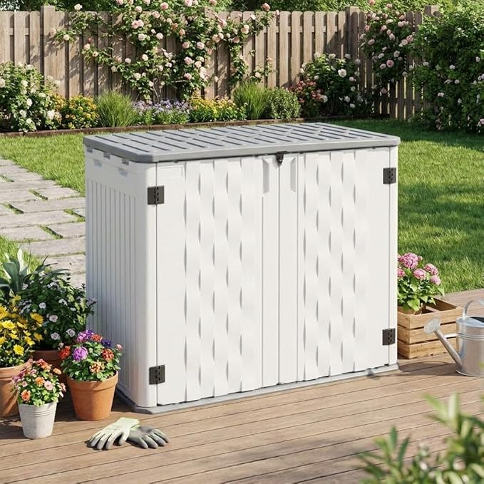 35 Cu ft Outdoor Resin Storage Shed, Outdoor Trash Can Storage, Waterproof, Outdoor Resin Storage Box for Patio Tools, Sofa Cushion, Lawn Mower and Garbage Cans