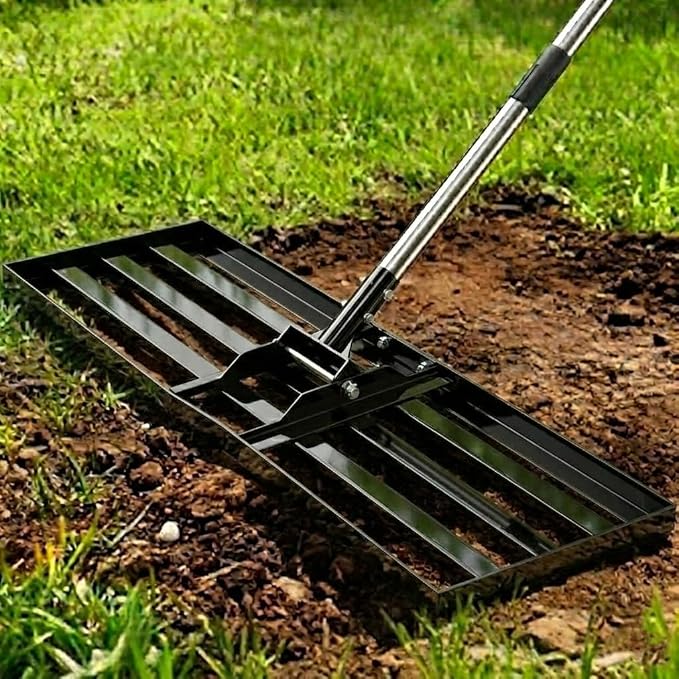 30x10 inch Lawn Leveling Rake, Yumatum 72" Heavy Duty Lawn Leveler Tool, Stainless Steel Handle Lawn Leveler for Yard Golf Pasture Garden, Professional Lawn Care Landscape Rake