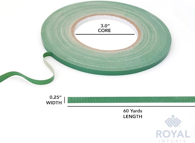 Royal Imports Floral Tape Green, Flower Stem Wrap Adhesive Waterproof Florist Tape for Decorative Bouquets Arranging and Crafts - 0.25" (60 Yd/180Ft) - 3 Rolls