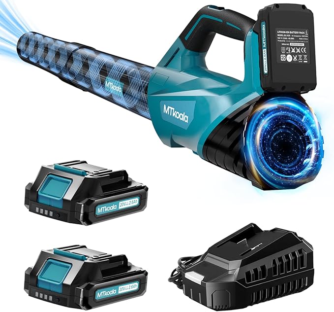 2026 Upgrade Leaf Blower, Leaf Blower Cordless with 2 * 2.6AH Batteries and Fast Charger, 450CFM &150MPH and 2 Speed Mode, Lightweight Electric Leaf Blowers for Lawn,Yard, Leaves, Dust Care (Blue)