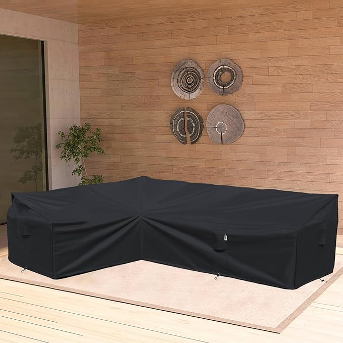 Heavy Duty Outdoor Sectional Sofa Cover, 83"X115" L Shaped Waterproof 600D Patio Sectional Couch Cover, Lawn Patio Furniture Cover (Midnight Black, L-Shaped-Left Facing-83 x115)
