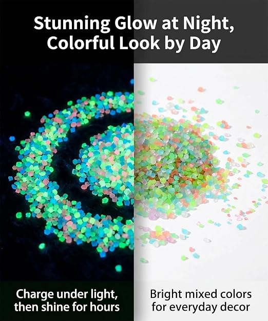 Glow in The Dark Stones,Outdoor Glow Rocks for Landscaping 4.4LB | 80000PCS, 0.07-0.2in non-toxic resinn, Long luminous time, waterproof & weather-resistant for yard, pool and fish tank decor.