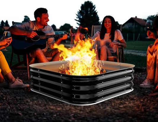 Fire Pit 36 Inch, Height 11.5 Inch, Square Galvanized Steel Fire Pit for Outside, Heavy Duty Steel Fire Pits In-Ground for Backyard,Camping, Bonfire,Raised Garden Bed for Garden (3X3X1 FT)