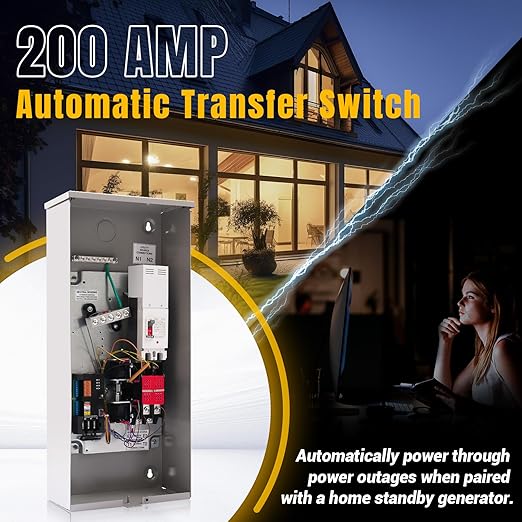 200 Amp Automatic Transfer Switch w/Power Management Replacement for Generac RXSW200A3, NEMA 3R Aluminum Enclosure for Indoor and Outdoor Use, Compatible with Evolution or Nexus Generator Controllers