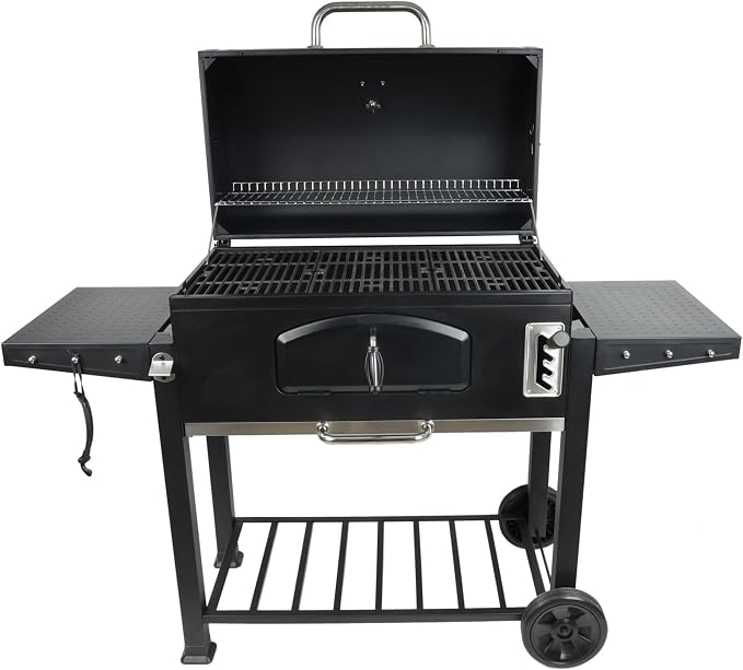 Grill Boss Charcoal Grill with Large 32-Inch Cooking Area - Includes Warming Rack, Side Shelves, Bottom Storage and Wheels for Outdoor BBQ, Tailgating, Camping & Backyard Grilling