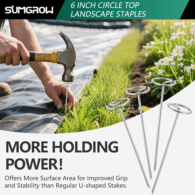 240 Pack 6-inch, Landscape Staples, Fabric Pins, Weed Barrier Stakes, Circle Top Galvanized Steel Spikes for Securing Outdoor Tent, Ground Sheets, Fleece, Edging, Lawn Turf, Decorations
