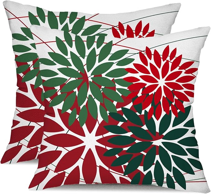 DFXSZ Outdoor Pillow Covers 18x18 Inch Set of 2 Red Green Flower Decorative Waterproof Summer Outdoor Pillow Covers Valentines Pillow Covers for Patio Funiture Garden Couch 168P18