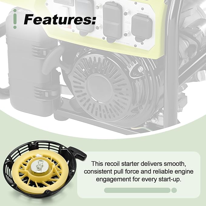 Recoil Starter Assembly with Pull Cord Compatible with Ryobi RY905500 Generator 6500 5500 7000 8000 Watt 389cc 420cc