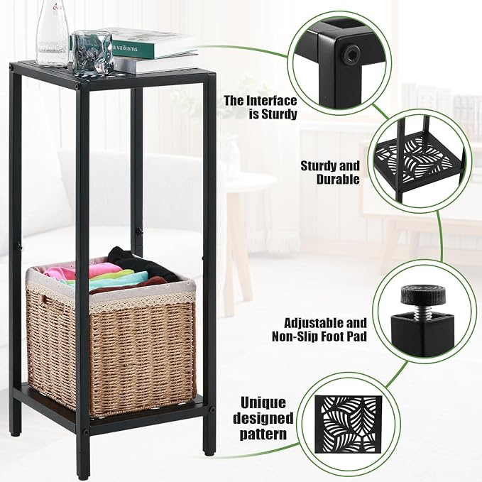 Party Zealot 2-Tier Tall Metal Square Plant Stand 31" Heavy-Duty Modern Flower Pot Rack for Indoor Living Room, Corner Side Table for Outdoor Patio, Garden, and Balcony Black, Leaf