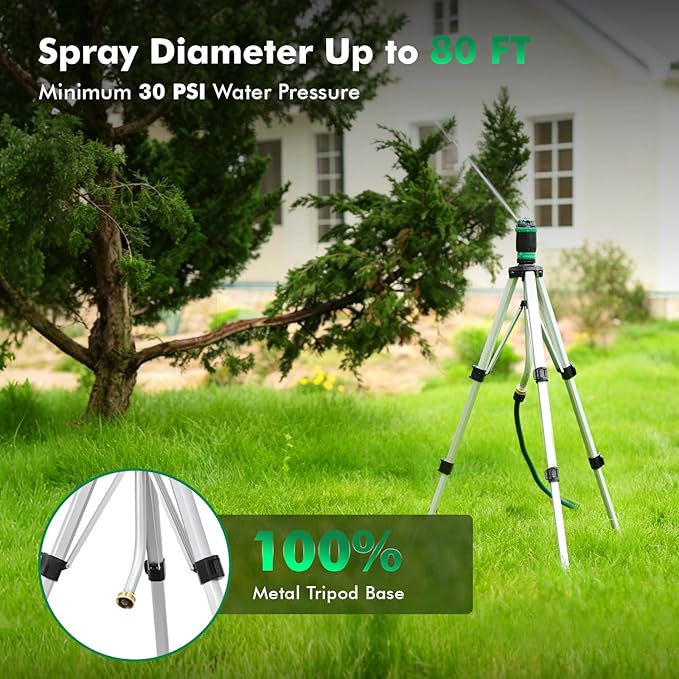 RESTMO Gear Drive Sprinkler with Tripod Base, 5-Pattern Multi-Adjustable Lawn Sprinklers for Yard, Heavy Duty Watering System for Garden Plant, Flower Bed and Large Area Watering