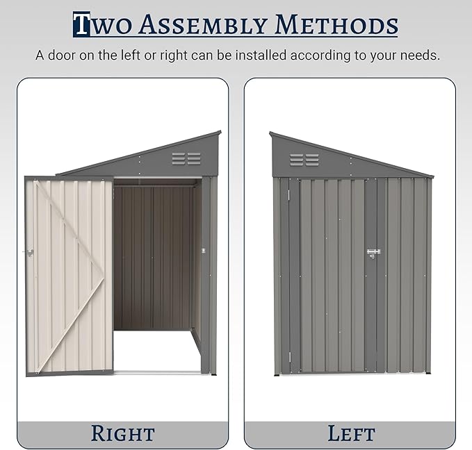 YOPTO 4x7 FT Outdoor Storage Shed Lean to Shed,Metal Shed W/Lockable Door & Air Vent,All Weather Waterproof Garden Tool House W/Reversible Installation,for Backyard,Patio,Lawn,Olive Gray