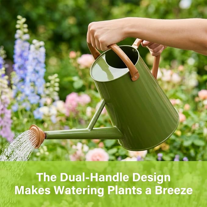 Watering Can for Outdoor&Indoor Plants，1.5 Gallon（5.7L） Metal Watering Can with with Removable Spout，Large Galvanized Steel Garden Flower Water Can Watering Pot with 2 Handles,Dark Green