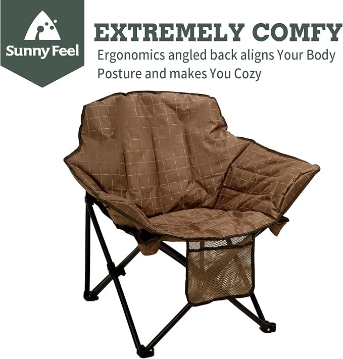 SUNNYFEEL Oversized Camping Chair Heavy Duty Folding Moon Chair Large Sofa Chair for Adults 500 LBS Portable Camp Lawn Chair with Storage Bag for Beach, Trip, Lawn, Outdoor Camp for Adults & Carry Bag