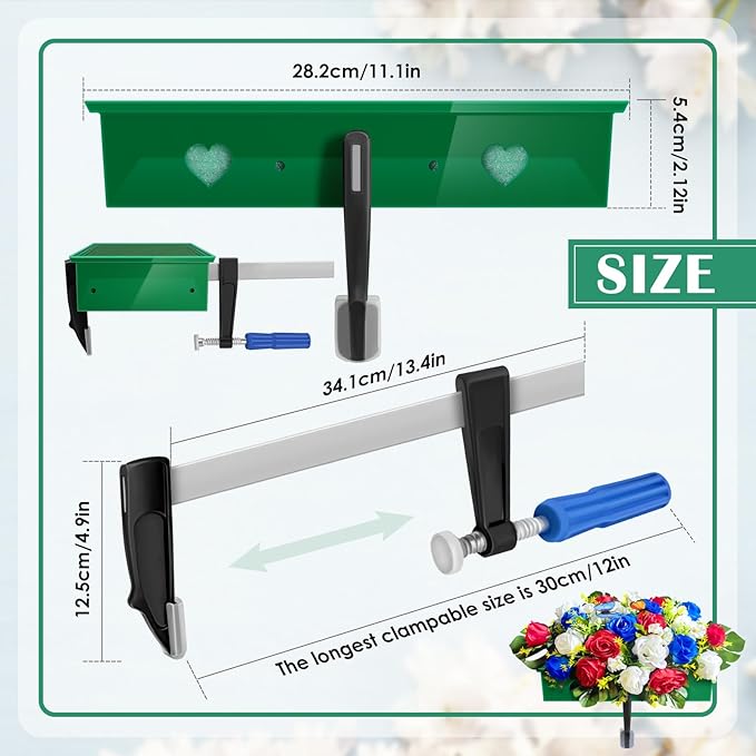 2 Pack Headstone Flower Saddle, Adjustable Cemetery Floral Holder for 3"-8" Graves, Wind-Resistant&Non-Slip Grip Tombstone Saddle, DIY Memorial Decorations for Memorial Day Mother's Day & Father's Day