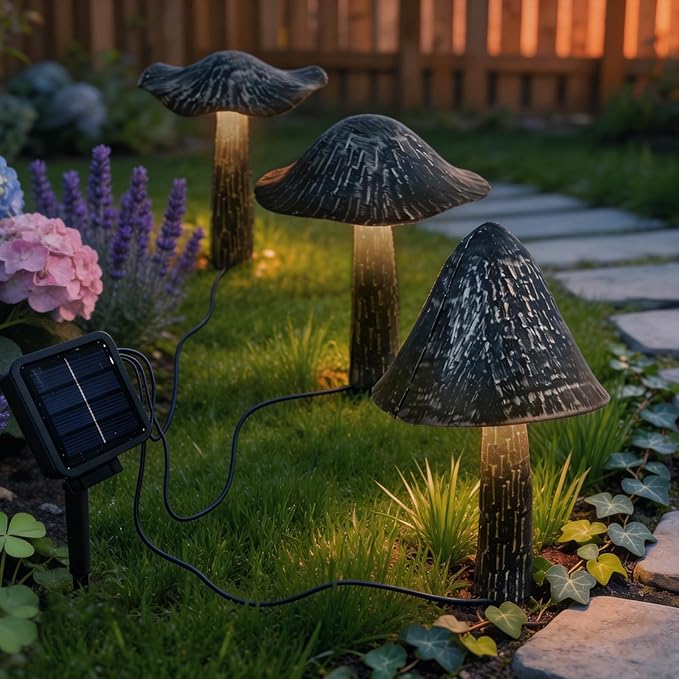SRNPMIU Solar Lights Outdoor Decor, Solar Metal Mushroom Yard Decorations Outdoor, IP65 Waterproof Garden Decor, Gifts for Women Mom, for Yard Patio Lawn Pathway Landscape