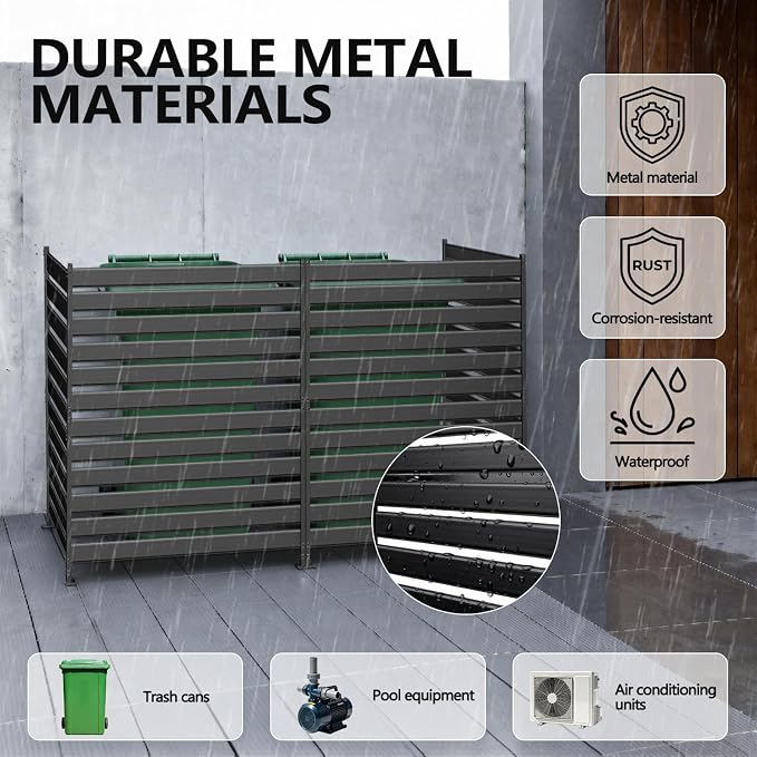 48" H×38" W（2 Panels） No Dig Metal Privacy Fence Panels for Air Conditioner Units, Can Also Hide The Pool Equipment, Black Outdoor Rustproof Trash Cans Privacy Screen