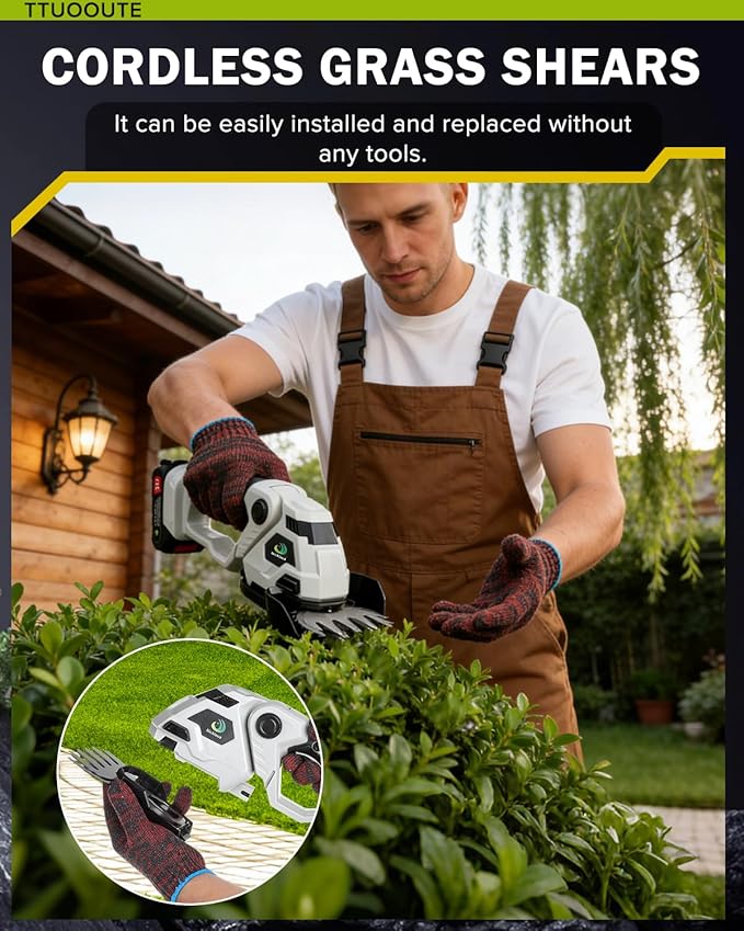 Cordless Hedge Trimmer,Cordless Grass Shear & Shrubbery Trimmer,with a 5.3-inch Lawn Mower Blade,Hedge Trimmer with 2 PCS Batteries, for Garden,Lawn.Note: It Does not Include the 9-inch Blade.