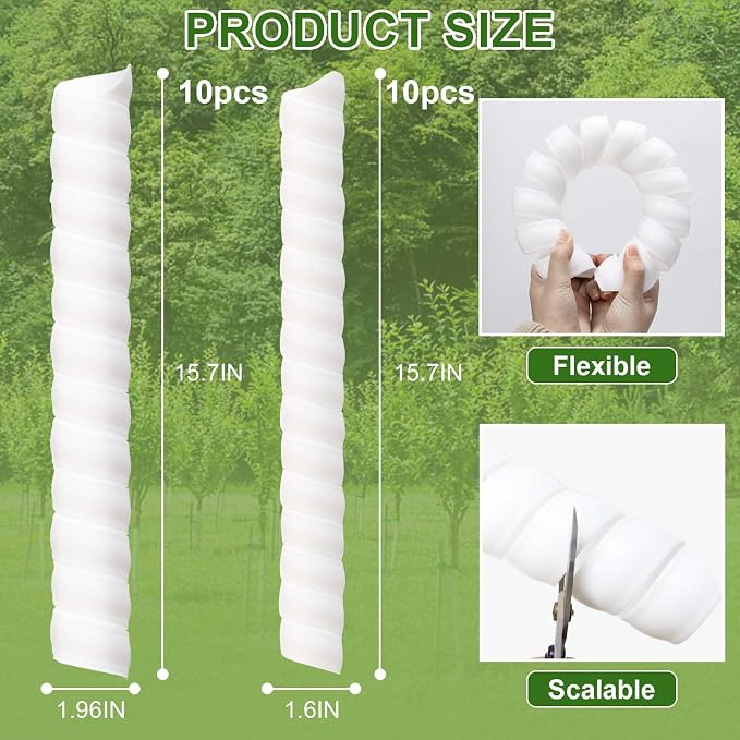 20 Pcs Tree Trunk Protector-2 Size Plastic Spiral Tree Guard Tree Trunk Protector Wrap Tree Bark Protector Tube Tree Wraps to Protect Bark Tree Saplings from Rodents Rabbit Mowers (White)
