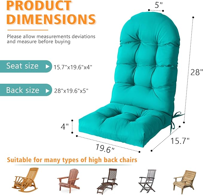 Enipate Weather Resistant Adirondack Chair Cushions High Back Indoor Outdoor Patio Tufted Lounge Cushion Seat Pads