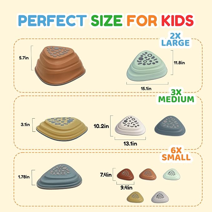 Kids Balance Stepping Stones Triangular 11PCS Non-Slip Toddler Stepping Stones for Ages 3-8 Years – Durable & Fully Rounded Edges