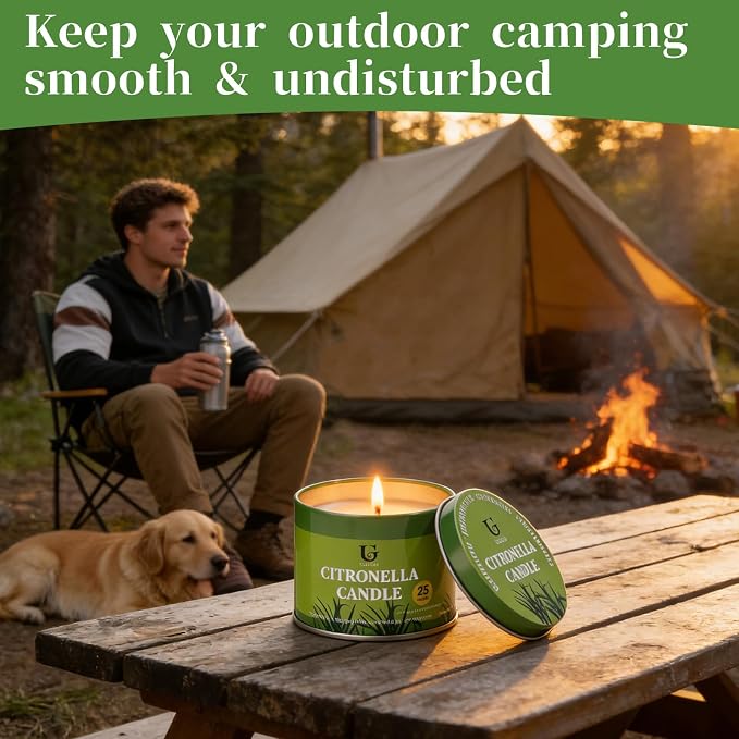 Citronella Candles Outdoor (5.3oz, 2 Packs) Natural Soy Wax Camping Candle, Plant-Based Citronella Essential Oil Large Lemongrass Candle for Patio, Deck, Garden, Backyard, Home Indoor