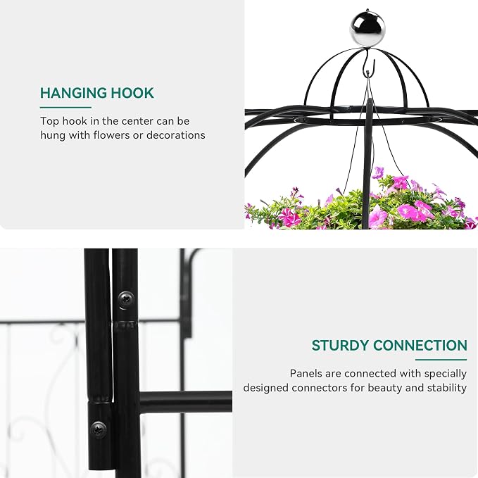 Birdcage Shape Garden Arch Arbors, 9.8'H x 6.8'W (81.5"W x 118"H) Pergola Pavilion for Climbing Plants Outdoor, Wedding Arches for Ceremony Party, Metal Garden Arbor for Patio, Backyard (Black)