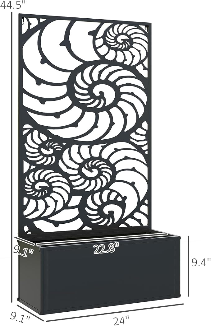 Outsunny Metal Raised Garden Bed with Trellis for Climbing Plants, Freestanding or Wall Mounted Flower Bed with Privacy Panel, Snail Cut-Outs Outdoor Planter Box for Garden, Patio, Balcony