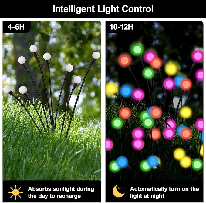 Solar Firefly Lights Multicolor, 8 Pack 800mAh Swaying Firefly Garden Lights Solar Powered Outdoor Waterproof Color Changing for Outside Yard Patio Lawn Pathway Walkway Stake Christmas Decor