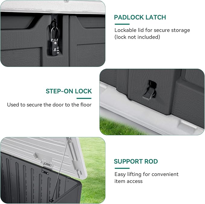 YITAHOME Outdoor Resin Storage Sheds, 39 in Height Lockable Waterproof Horizontal Shed w/o Shelf, Easy to Assemble Shed Storage for Garden Tools, Dark Gray
