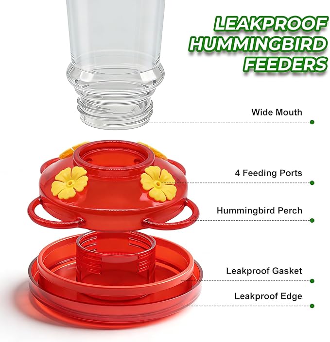 Hummingbird Feeders for Outdoors 2pack-14 OZ，Humming Bird Feeder with 4 Bee Guard Feeding Ports & Built-in Ant Moat, Plastic Hummingbird Feeder for Garden Backyard Decor, Gifts for Women Mom