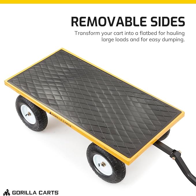 Gorilla Carts Heavy Duty, All Terrain Garden Wheelbarrow, 1200 Lb, Yellow - Gardening Equipment for Yard, Lawn, and Outdoor Use